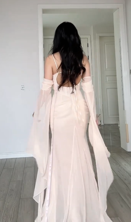Elegant Mermaid Spaghetti Straps Chiffon Long Prom Dress, Evening Dress