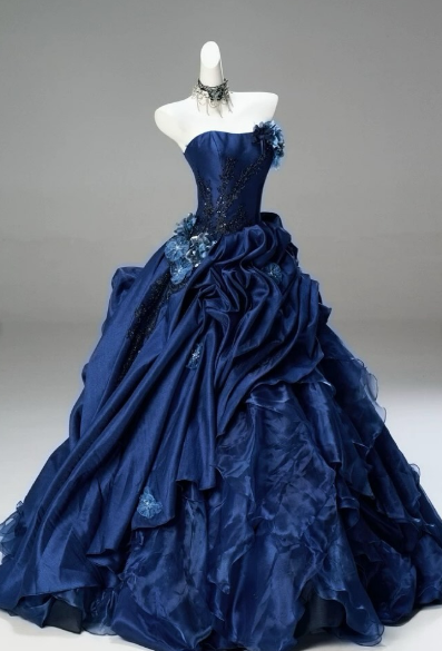 Vintage Ball Gown Strapless Satin Long Prom Dress, Evening Dress