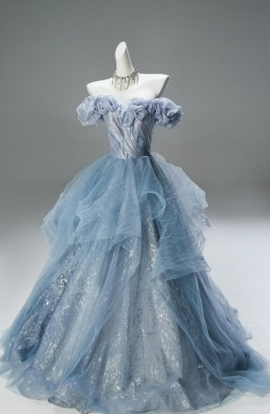 Pretty Ball Gown Off The Shoulder Tulle Long Prom Dress, Evening Dress