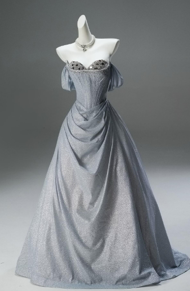 Chic A Line Off The Shoulder Gray Satin Sequin Long Prom Dress, Evening Dress
