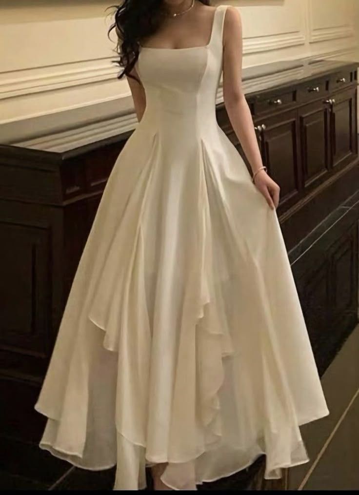 Pretty A Line Square Satin Chiffon Long Prom Dress, Evening Dress