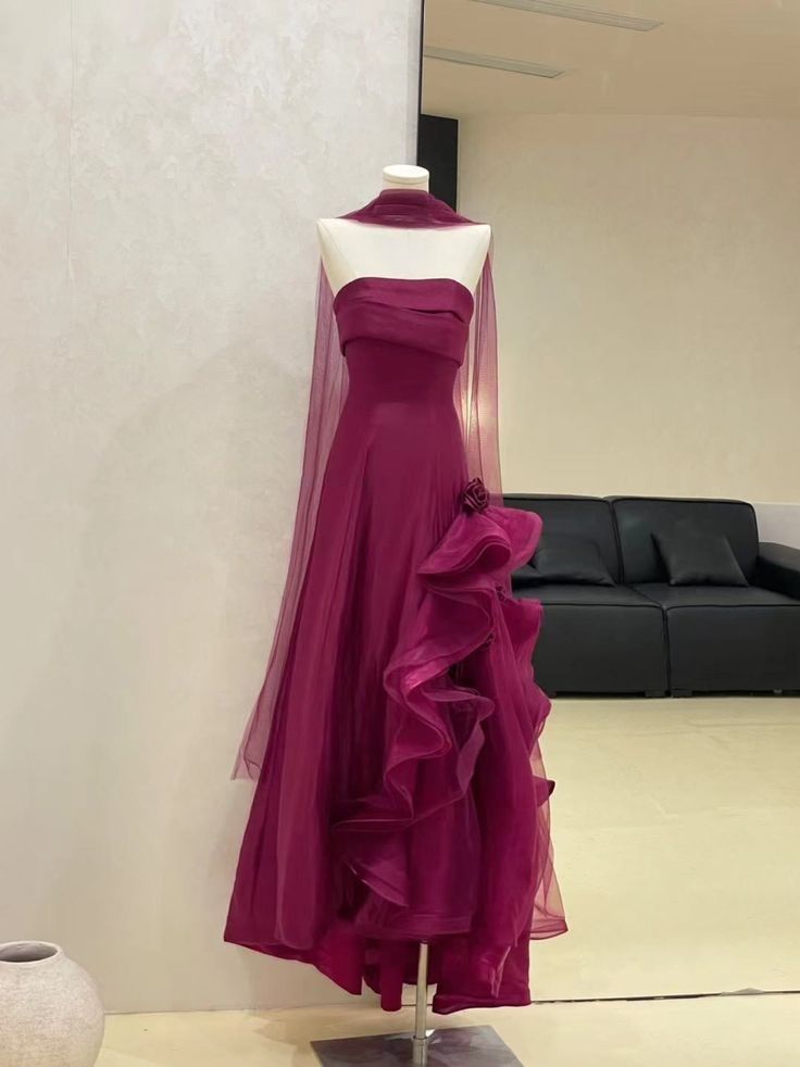 Chic A Line Strapless Tulle Long Prom Dress, Evening Dress