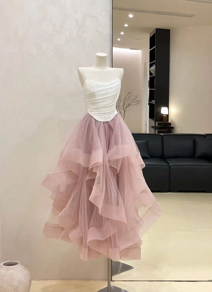 Fairy A Line Strapless Tulle Long Prom Dress, Evening Dress