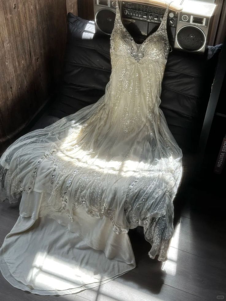 Shiny Sexy A Line Spaghetti Straps Chiffon Sequin Beaded Long Prom Dress, Evening Dress