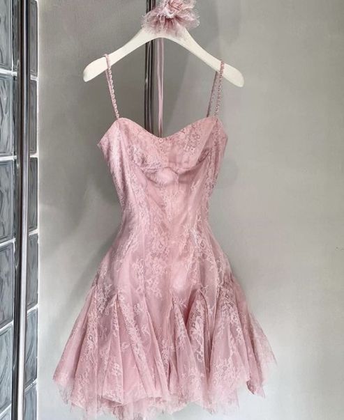 Chic Sheath Straps Short Pink Homecoming Dress 18th Birthday Outfits