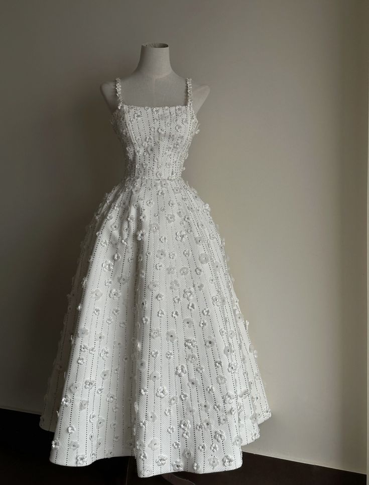Pretty A Line Square White Satin Applique Long Prom Dress, Evening Dress