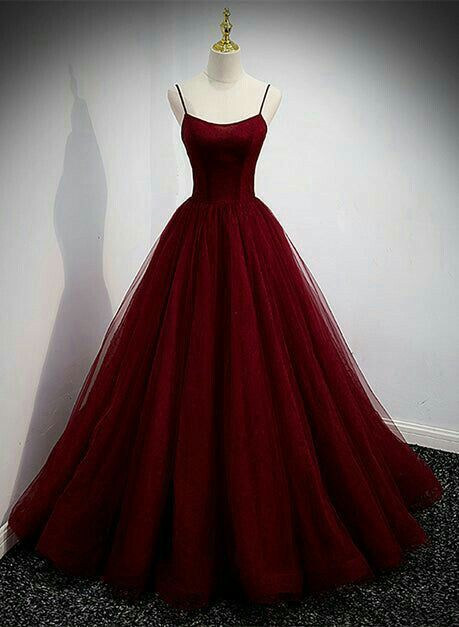 Elegant A Line Spaghetti Straps Burgundy Satin Tulle Long Prom Dress, Evening Dress