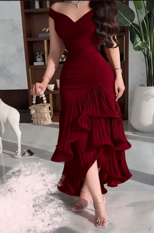 Formal Mermaid Off The Shoulder Satin Long Prom Dress, Evening Dress