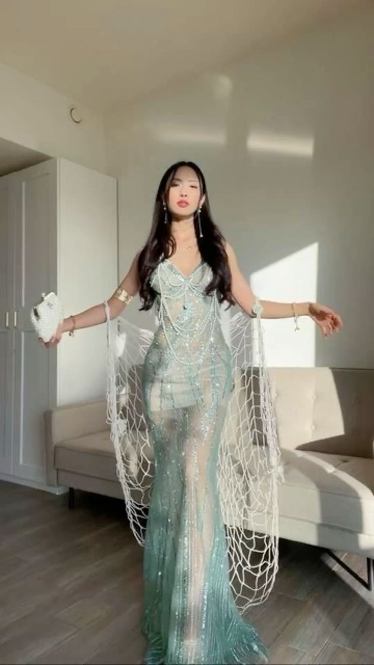 Gorgeous Shiny Mermaid Spaghetti Straps Tulle Sequin Beaded Without Sleeves Long Prom Dress, Evening Dress