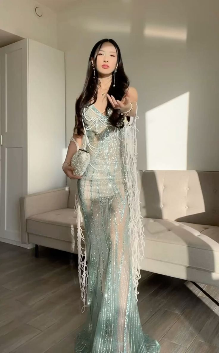 Gorgeous Shiny Mermaid Spaghetti Straps Tulle Sequin Beaded Without Sleeves Long Prom Dress, Evening Dress