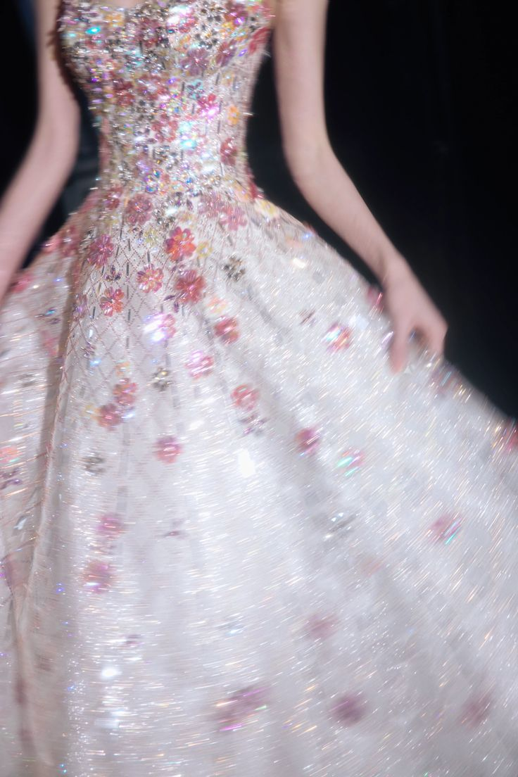 Gorgeous Shiny A Line Strapless Tulle Sequin Floral Without Sleeves Long Prom Dress, Evening Dress