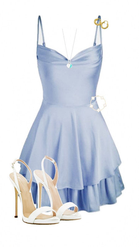 Simple A line Straps Short Blue Homecoming Dress 20th Birthday Outfits