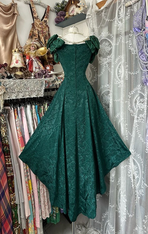 Retro Dark Green A Line Off The Shouder Satin Lace Without Sleeves Long Prom Dress, Evening Dress