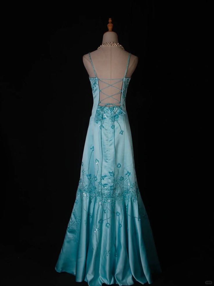 Gorgeous Pretty A Line Spaghetti Straps Satin Sequin Without Sleeves Long Prom Dress, Evening Dress