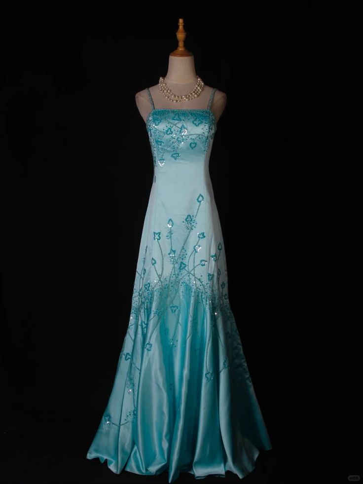 Gorgeous Pretty A Line Spaghetti Straps Satin Sequin Without Sleeves Long Prom Dress, Evening Dress