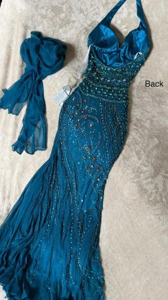 Gorgeous Mermaid Halter Chiffon Beaded With Scarf Without Sleeves Long Prom Dress, Evening Dress