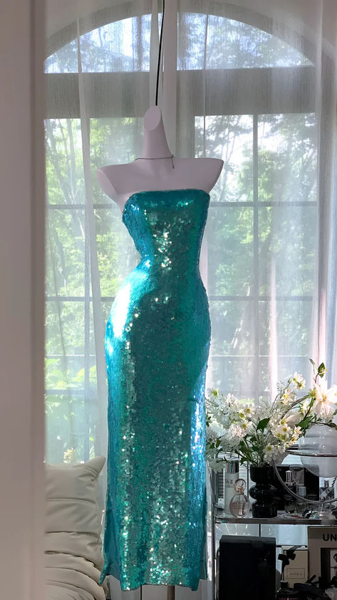 Chic Mermaid Strapless Sequin Without Sleeves Long Prom Dress, Evening Dress