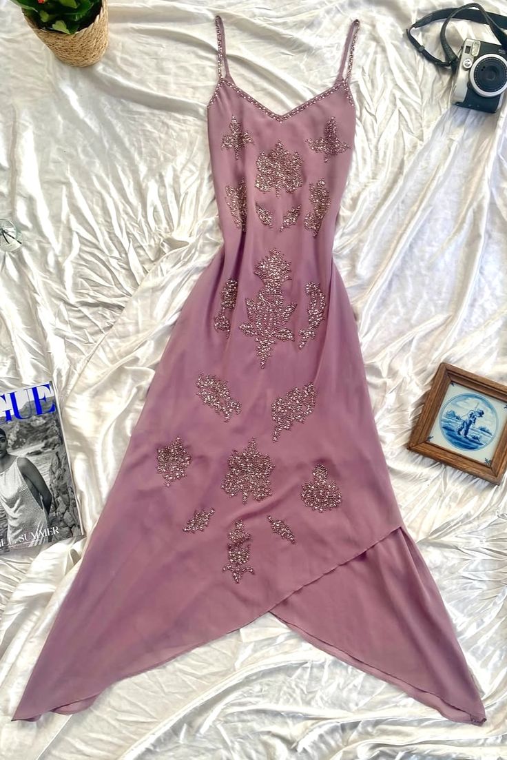 Chic A Line Spaghetti Straps Chiffon Beaded Without Sleeves Long Prom Dress, Evening Dress
