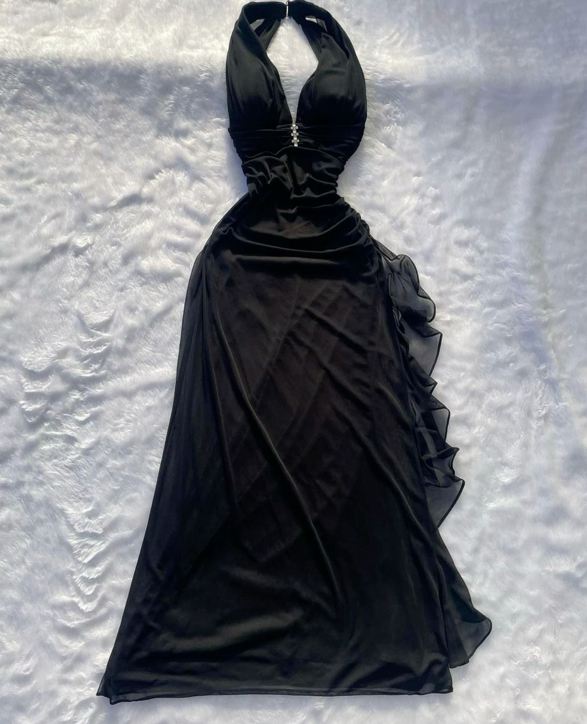 Sexy Black Mermaid Halter Ruffle Chiffon Without Sleeves Long Prom Dress, Evening Dress