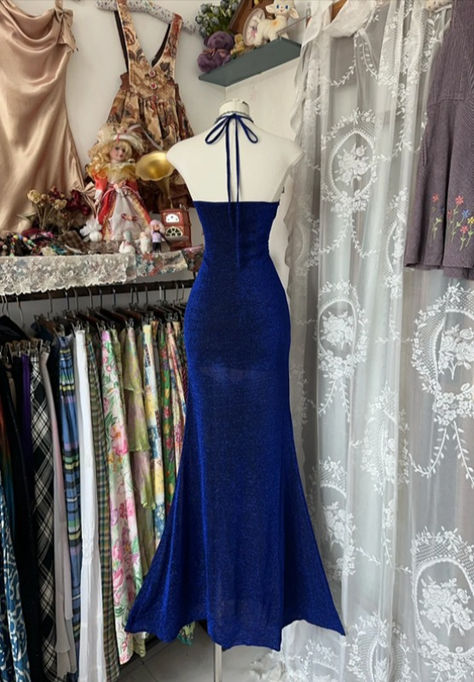 Obessed Mermaid Halter Velvet Without Sleeves Long Prom Dress, Evening Dress