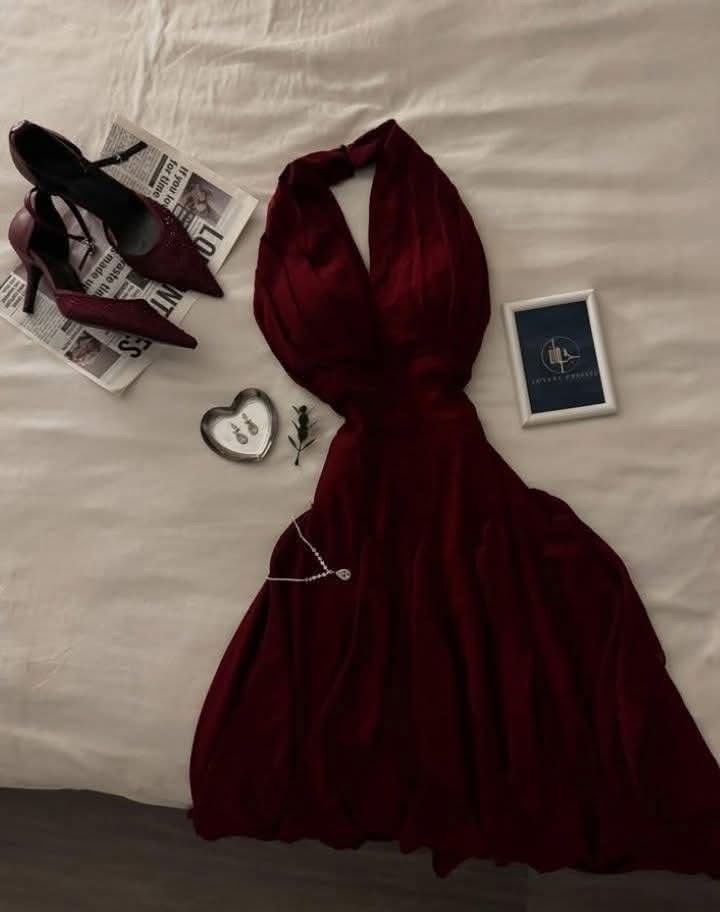 Elegant Burgundy A Line Halter Satin Without Sleeves Long Prom Dress, Evening Dress