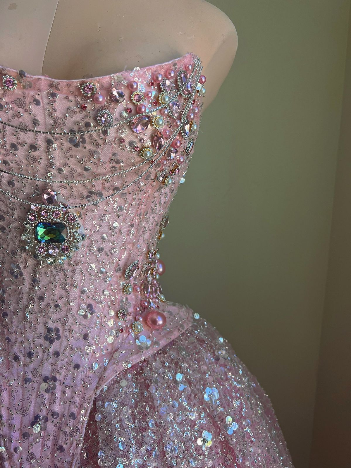 Pink Gorgeous A Line Strapless Tulle Sequin Beaded Without Sleeves Long Prom Dress, Evening Dress
