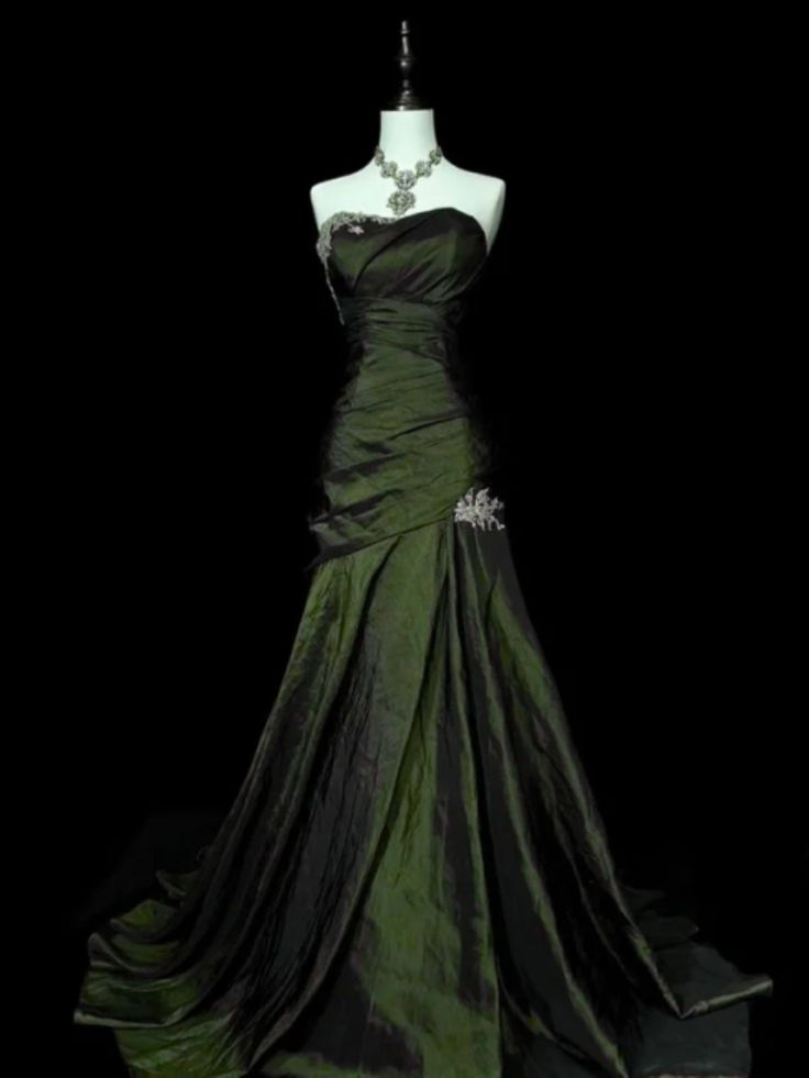 Vintage A Line Strapless Satin Without Sleeves Long Prom Dress, Evening Dress