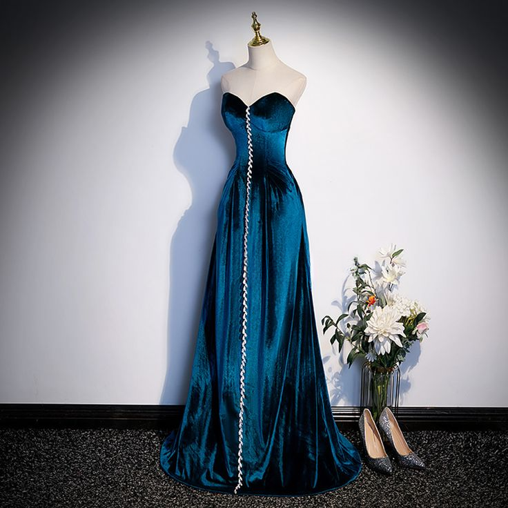Obessed A Line Sweetheart Velvet Beaded Without Sleeves Long Prom Dress, Evening Dress