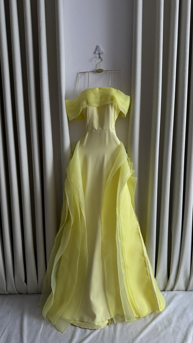 Classy A Line Off The Shoulder Yellow Satin Tulle Without Sleeves Long Prom Dress, Evening Dress