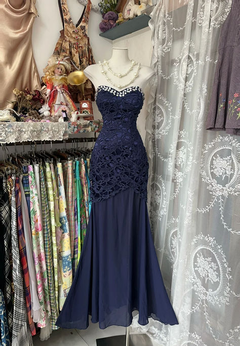 Unique Mermaid Sweetheart Lace Chiffon Beaded Without Sleeves Long Prom Dress, Evening Dress