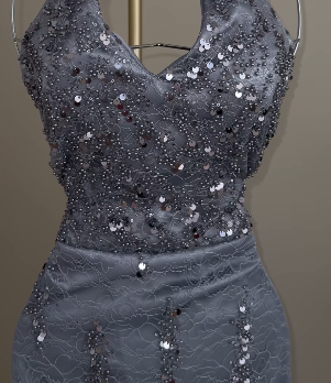 Shiny Gray Mermaid Halter Tulle Sequin Without Sleeves Long Prom Dress, Evening Dress