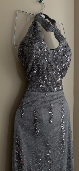 Shiny Gray Mermaid Halter Tulle Sequin Without Sleeves Long Prom Dress, Evening Dress