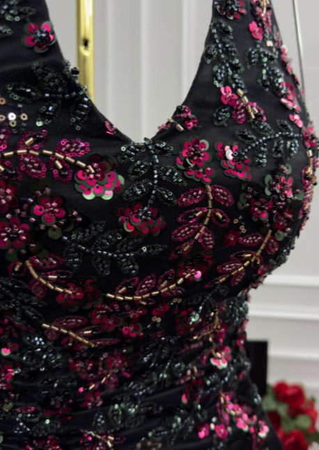 Gorgeous Mermaid Halter Satin Sequin Beaded Without Sleeves Long Prom Dress, Evening Dress