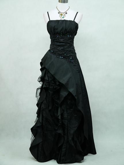 Pretty Black A Line Spaghetti Straps Satin Sequin Without Sleeves Long Prom Dress, Evening Dress