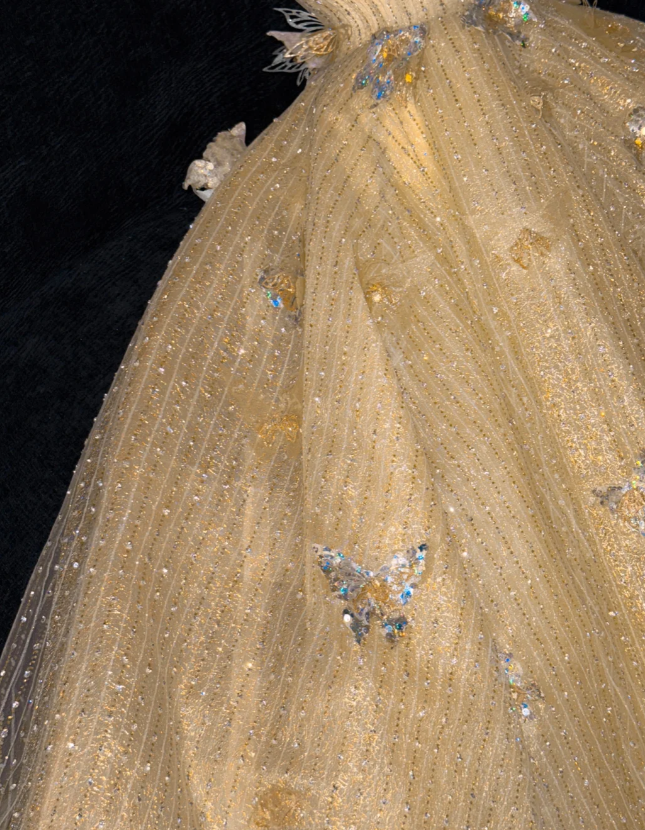 Princess A Line Strapless Tulle Sequin Beaded Without Sleeves Long Prom Dress, Evening Dress