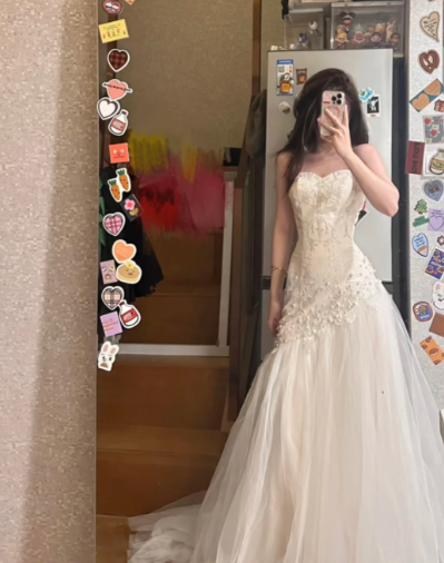Elegant Mermaid Strapless Tulle Beaded Without Sleeves Long Prom Dress, Evening Dress