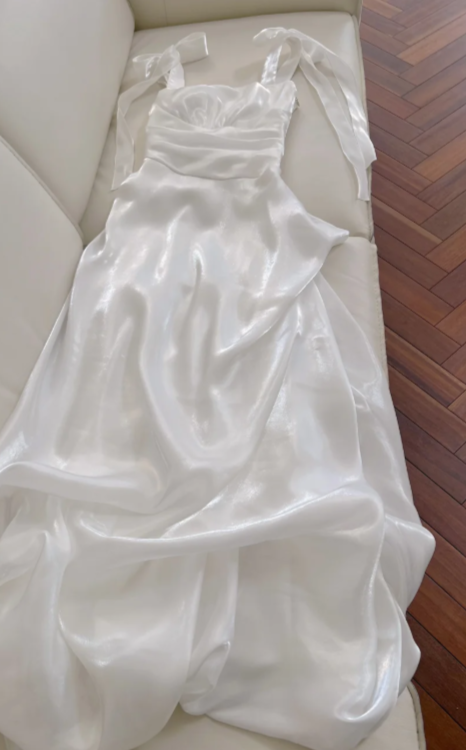 White A Line Square Satin Without Sleeves Long Prom Dress, Evening Dress