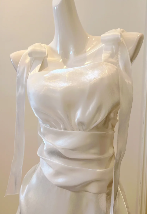 White A Line Square Satin Without Sleeves Long Prom Dress, Evening Dress