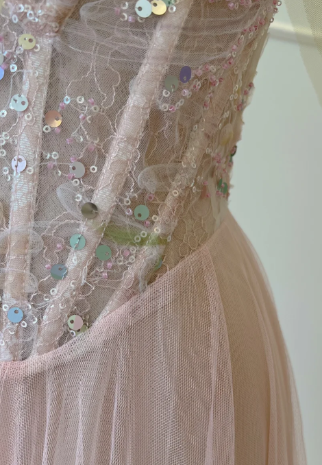 Pretty A Line Spaghetti Straps Tulle Sequin Without Sleeves Long Prom Dress, Evening Dress