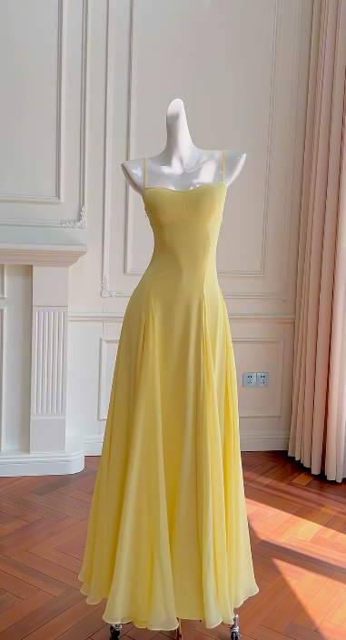 Elegant A Line Spaghetti Straps Satin Chiffon Without Sleeves Long Prom Dress, Evening Dress