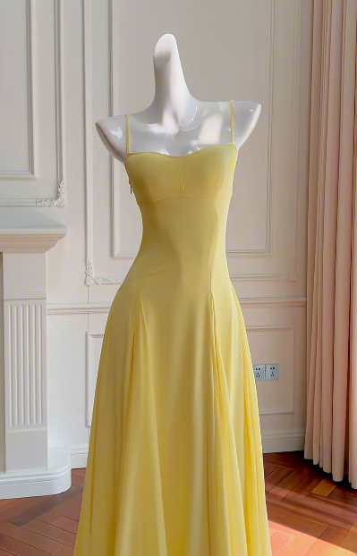 Elegant A Line Spaghetti Straps Satin Chiffon Without Sleeves Long Prom Dress, Evening Dress