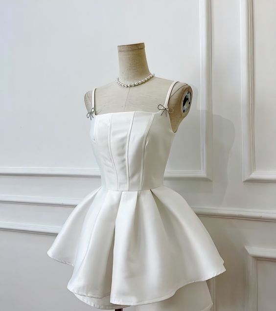 Simple A line Spaghetti Straps Short Satin Homecoming Dress 20th Birthday Outfits
