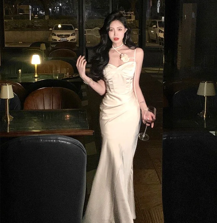 Sexy Mermaid Spaghetti Straps Satin Without Sleeves Long Prom Dress, Evening Dress