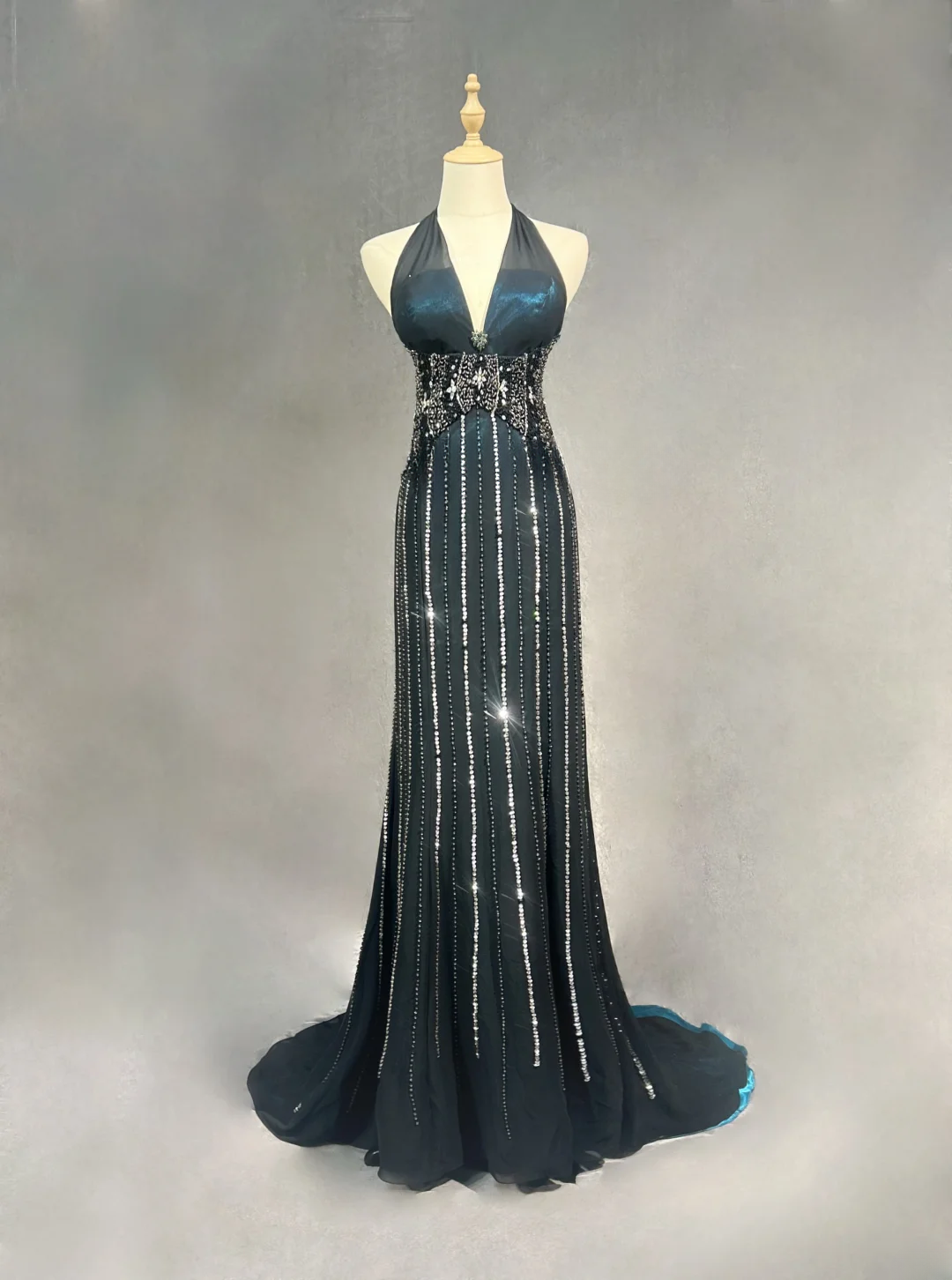 Gorgeous Mermaid Halter Sequin Beaded Without Sleeves Long Prom Dress, Evening Dress