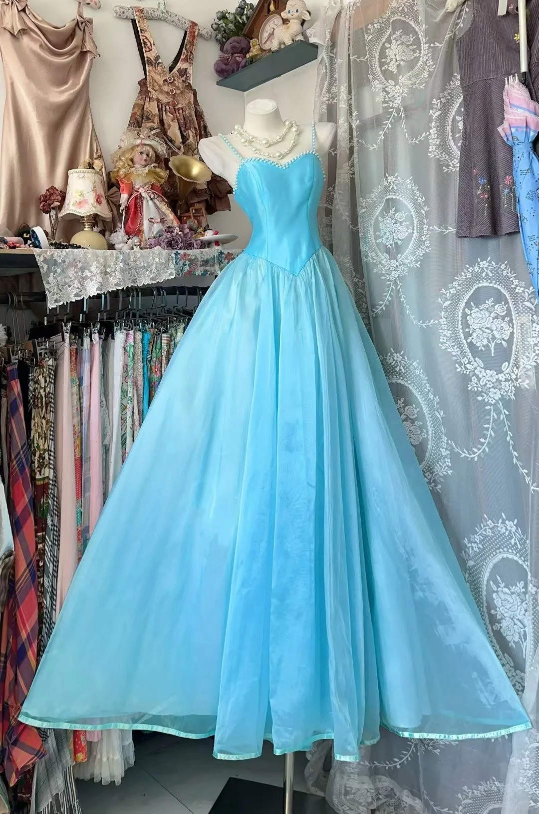 Cute A Line Spaghetti Straps Satin Chiffon Without Sleeves Long Prom Dress, Evening Dress