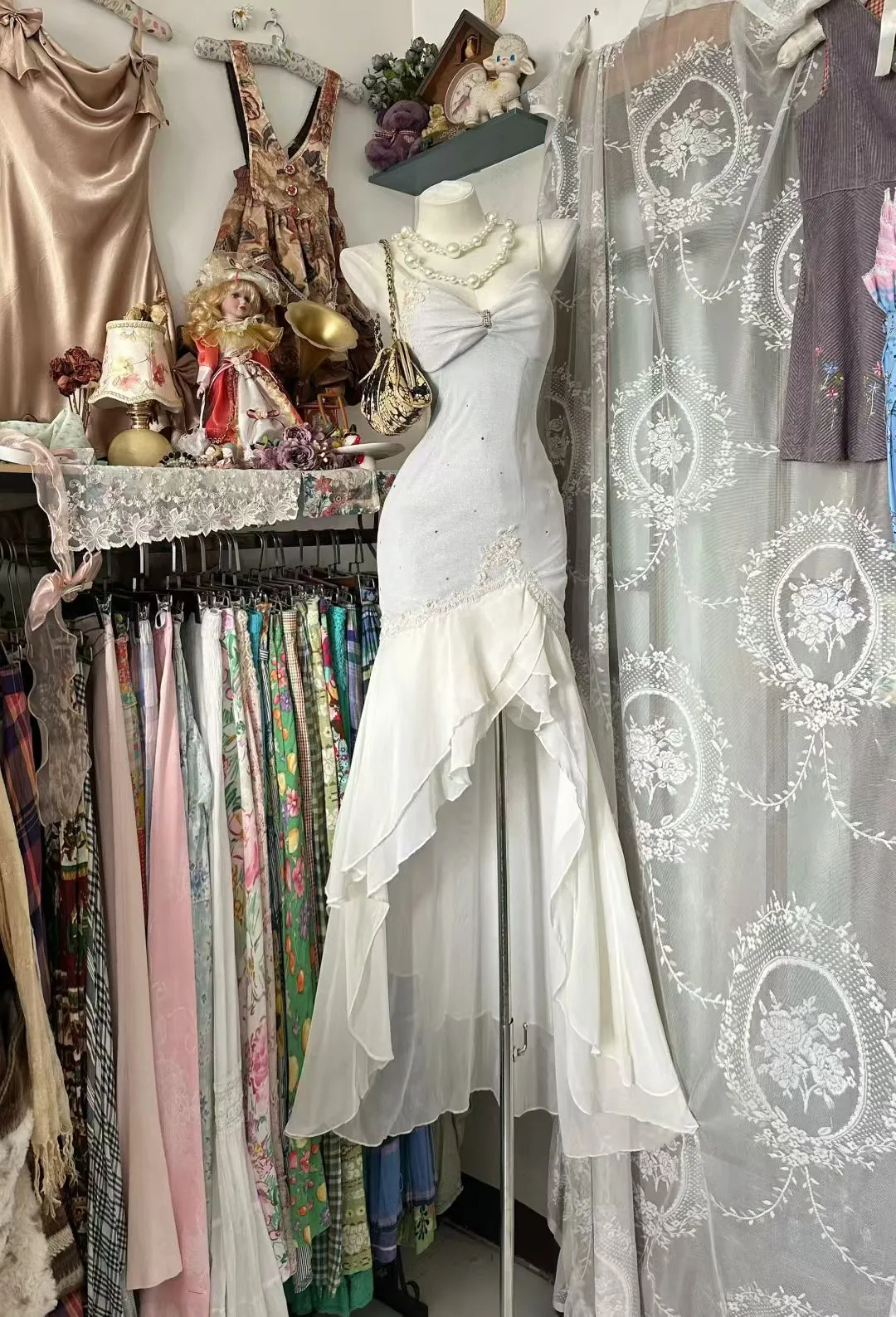 Pretty Mermaid Spaghetti Straps Satin Chiffon Without Sleeves Long Prom Dress, Evening Dress