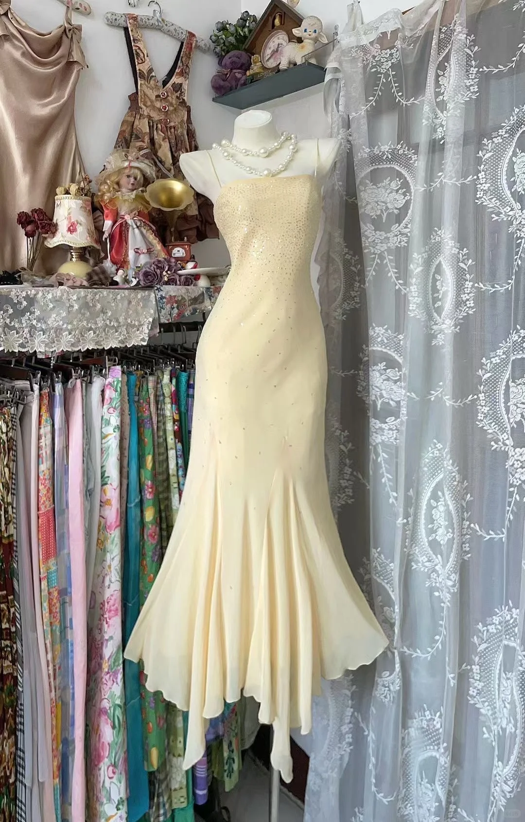 Pretty Mermaid Spaghetti Straps Chiffon Without Sleeves Long Prom Dress, Evening Dress