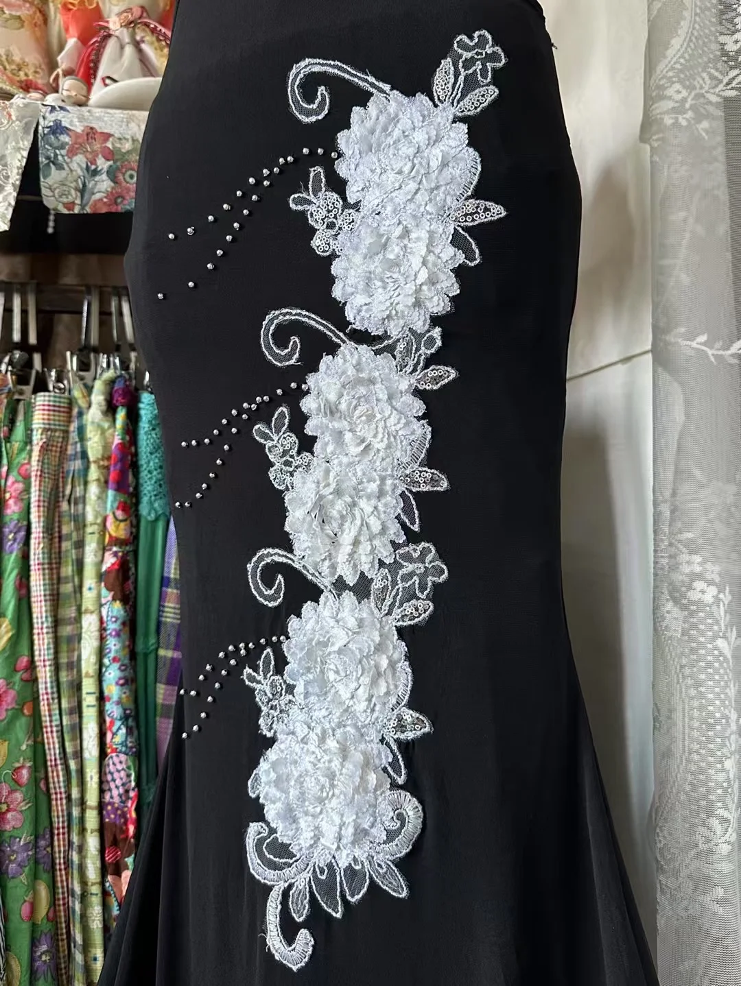 Chic Mermaid V Neck Satin Sequin Embroidery Without Sleeves Long Prom Dress, Evening Dress