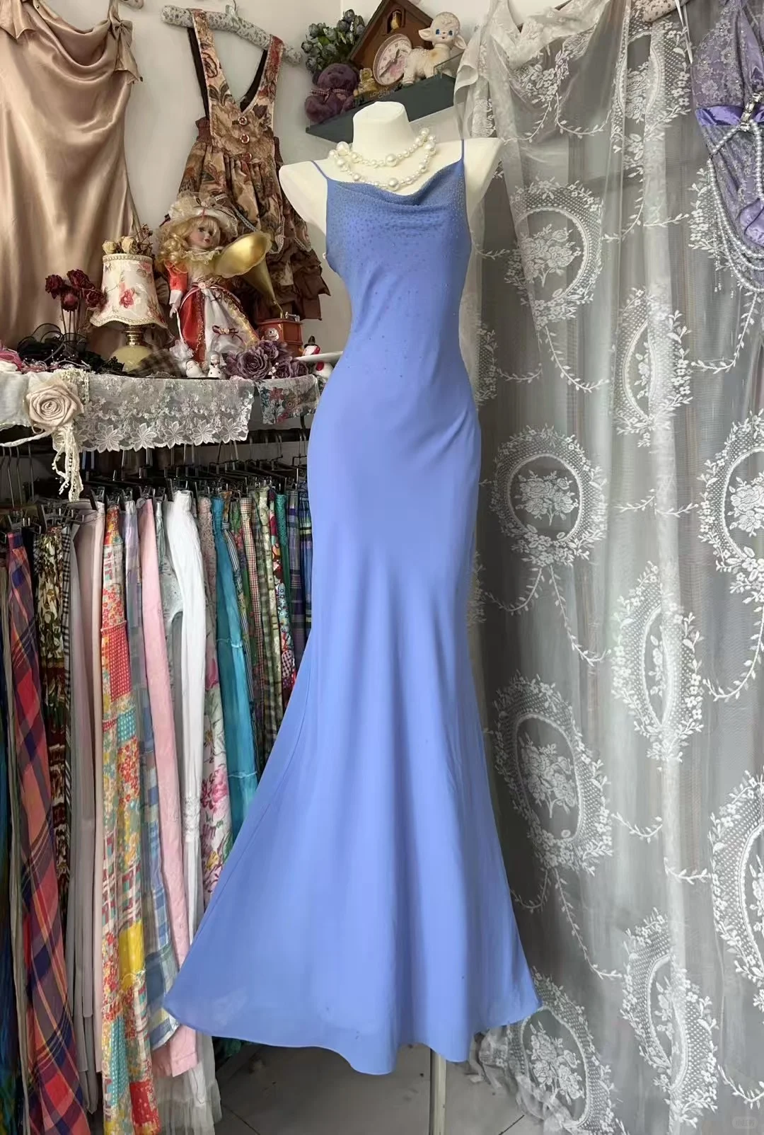 Lavender Mermaid Spaghetti Straps Chiffon Without Sleeves Long Prom Dress, Evening Dress