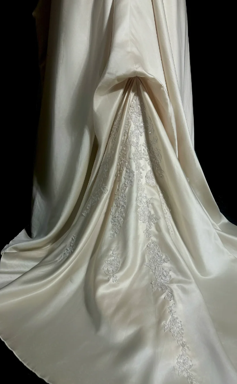 Pretty A Line Strapless Satin Lace Without Sleeves Long Prom Dress, Evening Dress